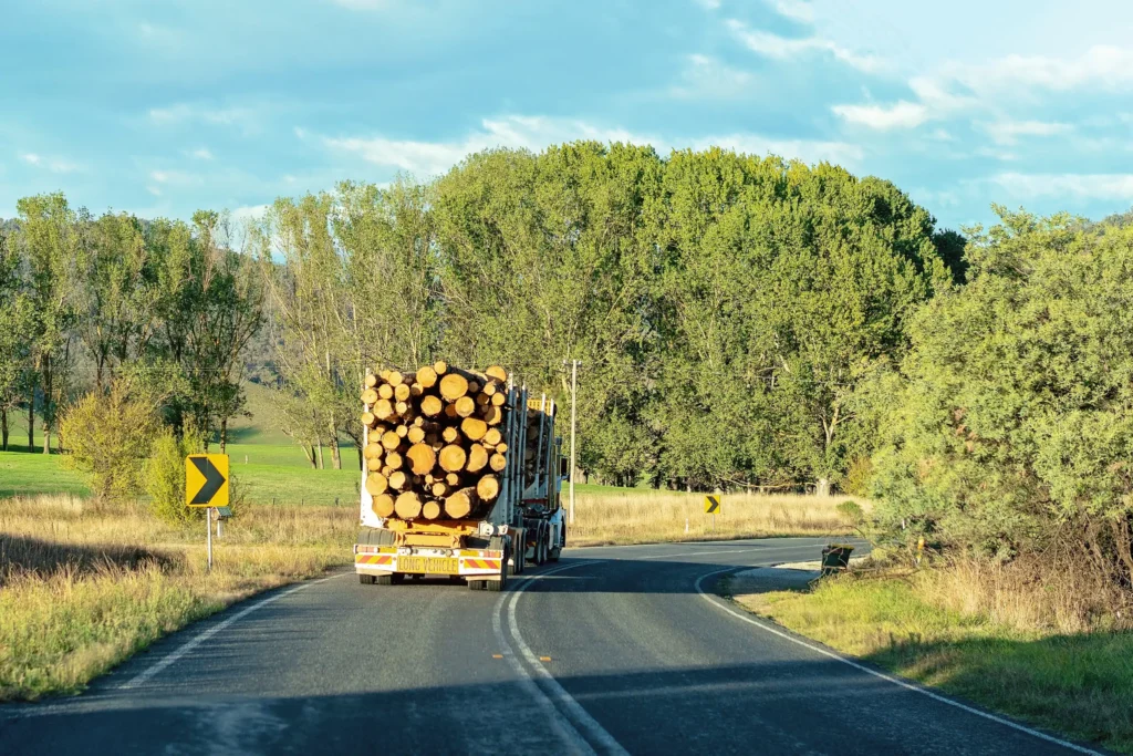 Large logging truck hauling trees