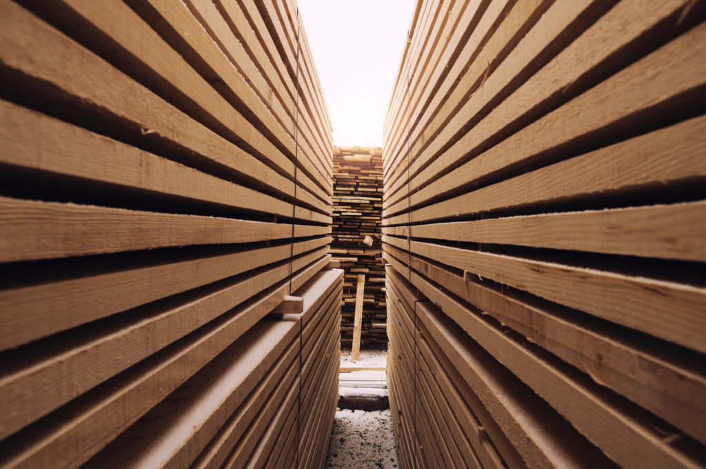 Stacked timber boards