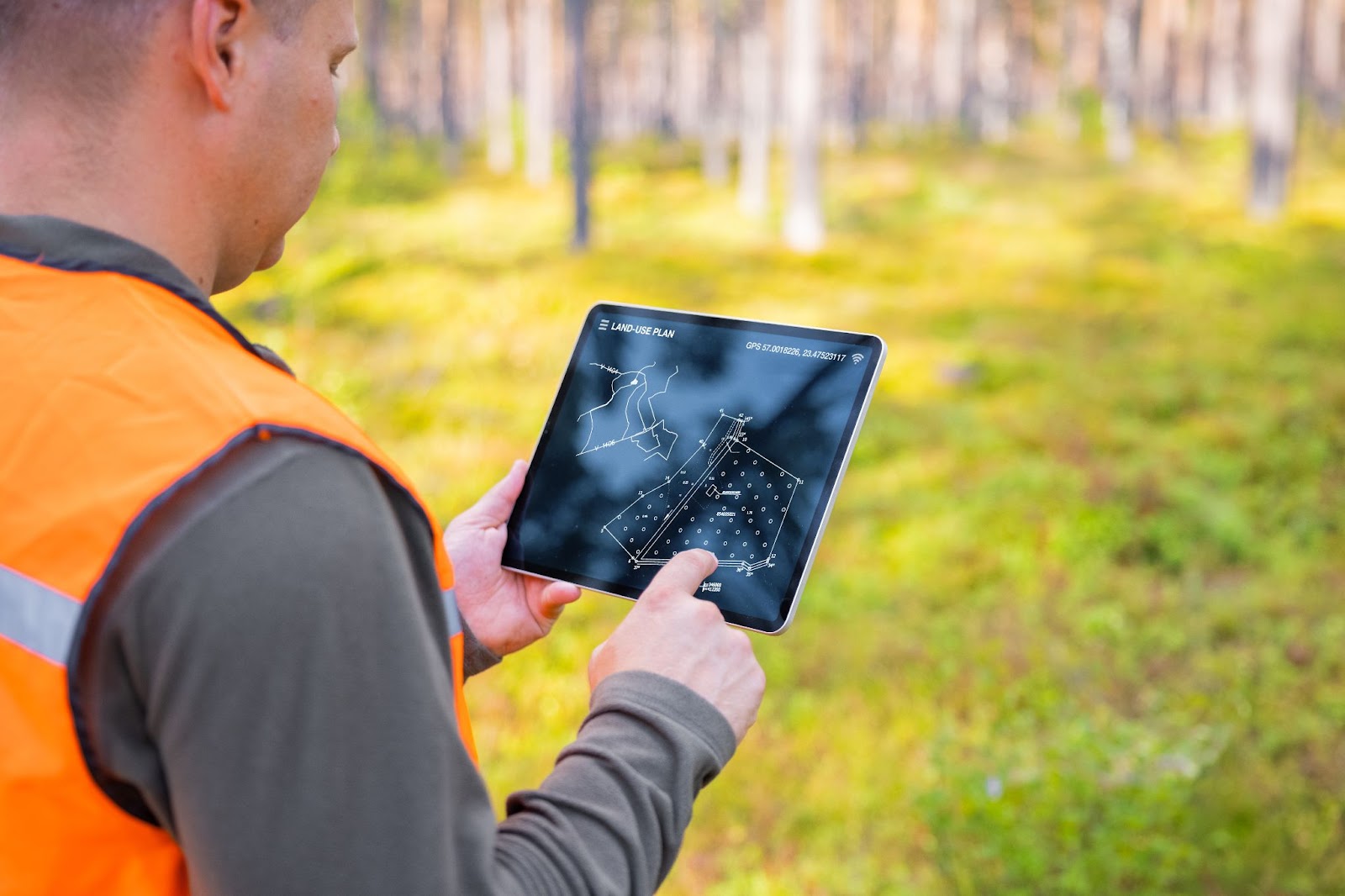 Male in Hi-Vis outdoors holding iPad 